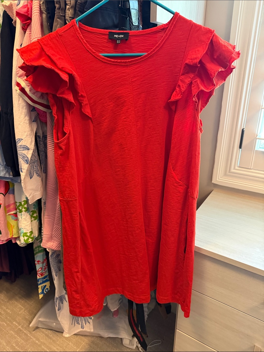 ME+EM Bright Red Ruffle Sleeve Dress